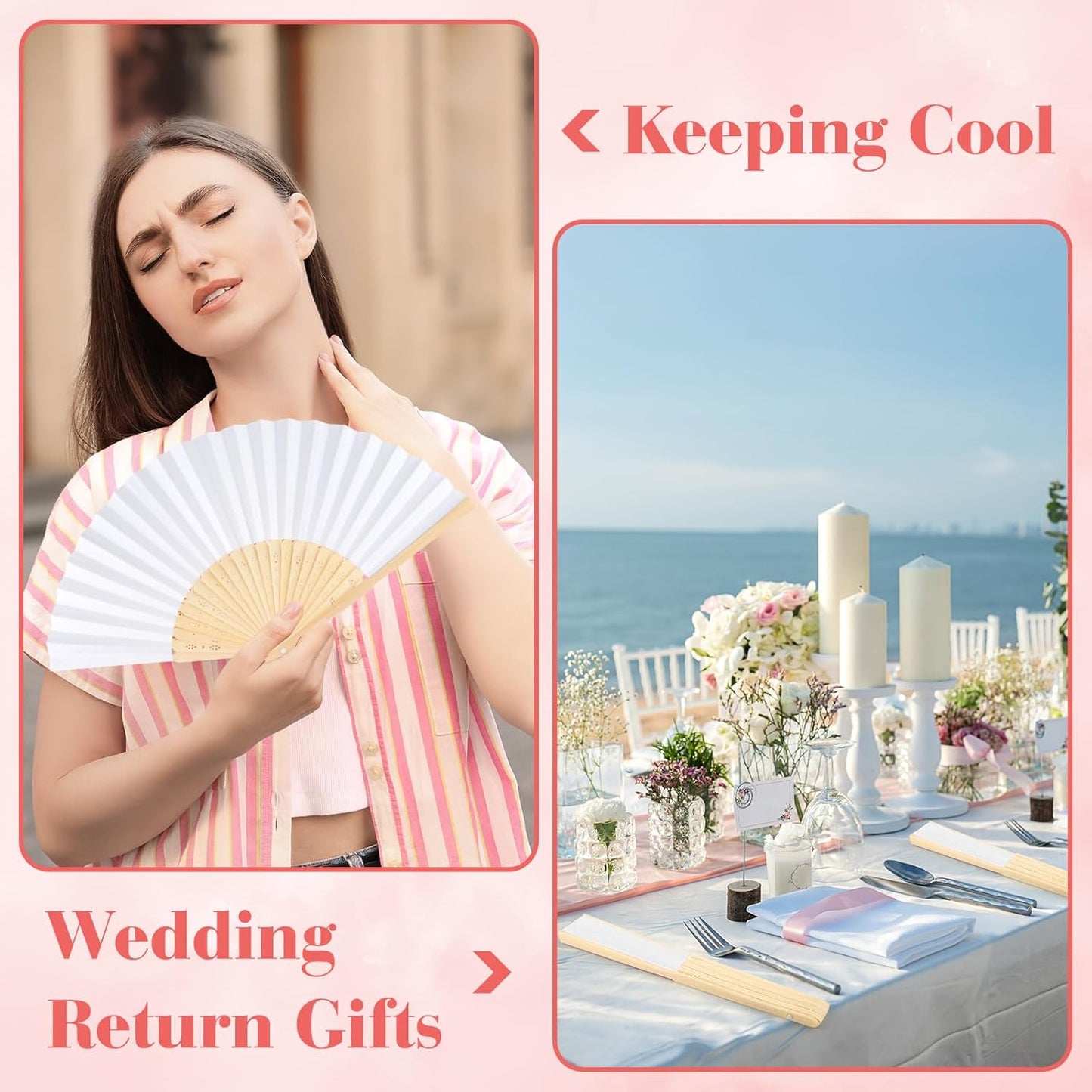 12 Pieces White Hand Held Bamboo Folding Fans Paper Fans Handheld for Women Foldable Girls Wedding Decoration Church Home Party Favors Summer