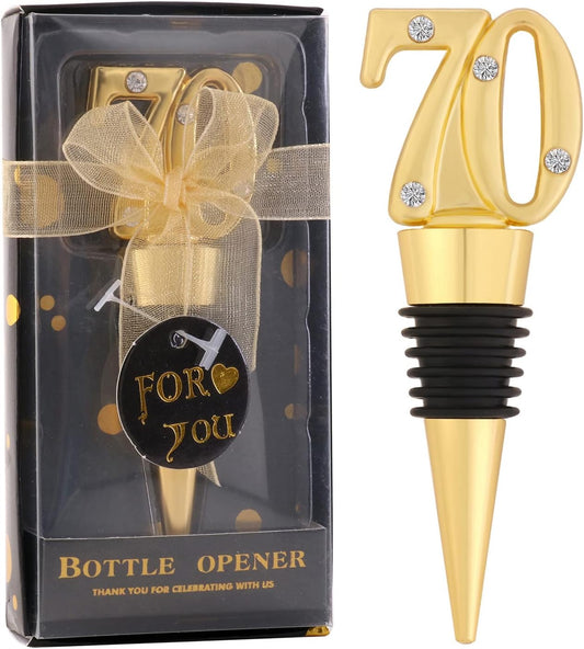12 Pack 70 Wine Stopper Party Favors Anniversary Party Gifts Black and Gold Birthday Party Gifts Souvenirs Decorations for Guests (black 70, 12)
