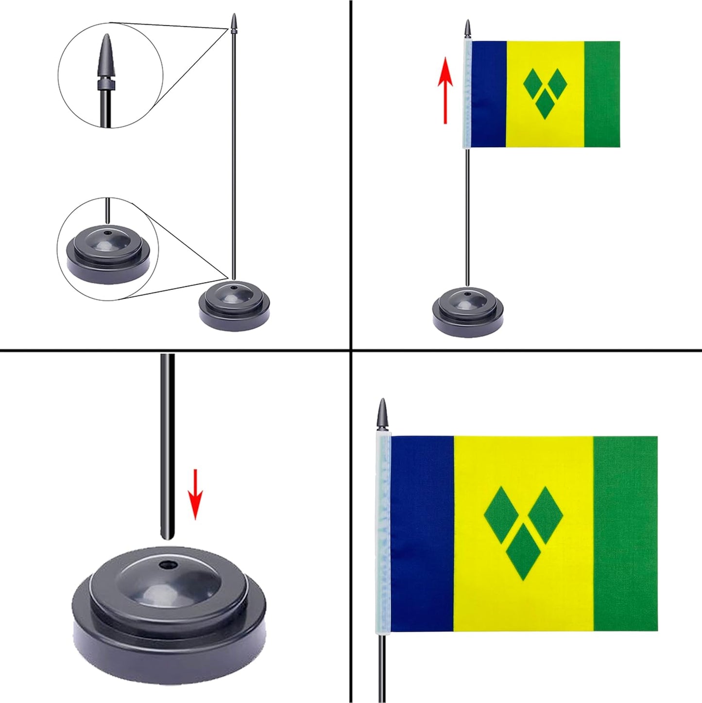 WXTWK 2 Pack Saint Vincent and the Grenadines Flag Saint Vincent and the Grenadines Deluxe Desk Flag Set - Mini Small Saint Vincent and the Grenadines Table Office Flags with Black 12" Solid Pole Stand Base Decorations