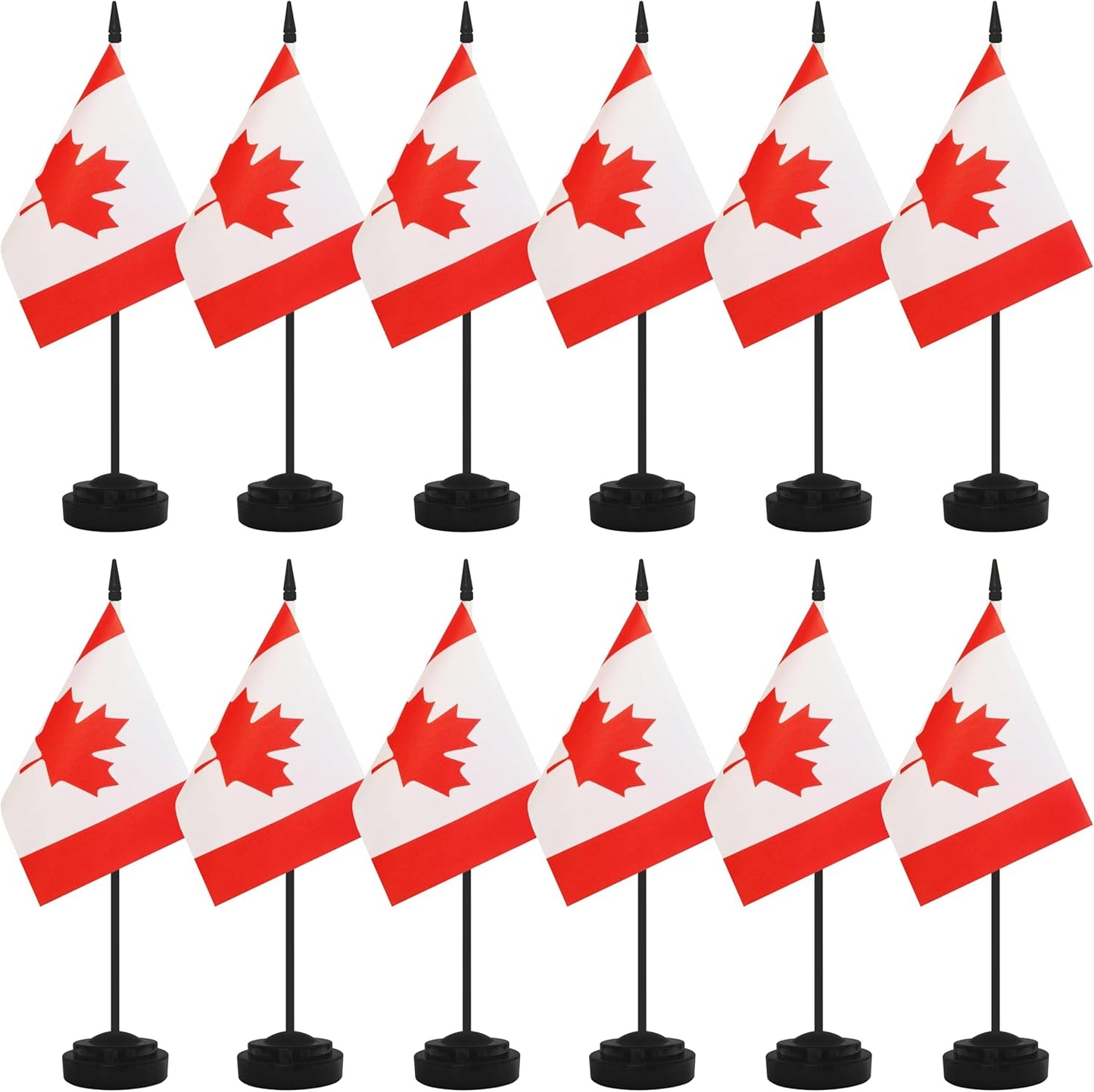 12 Pack Canada Desk Flags, Canadian Desktop Flag, Small Miniature Office Flags with 12" Black Pole and Black Base, Offices, Classroom, Home, Festival Decoration (Canada)