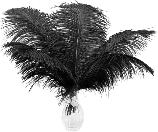 Ballinger Black Large Ostrich Feathers - 24Pcs 12-14inch Large Feathers for Vase,Gatsby and Halloween Party Centerpieces