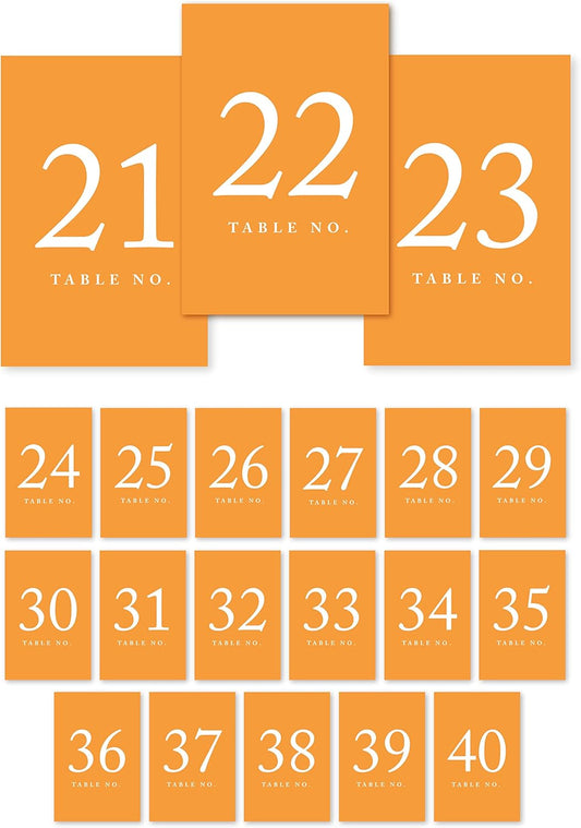 Andaz Press Orange Wedding Table Numbers 21-40, 4x6-Inches Table Number Cards For Wedding Reception Table Number For Seating Chart For Wedding Reception, Restaurant, Classroom, Boda