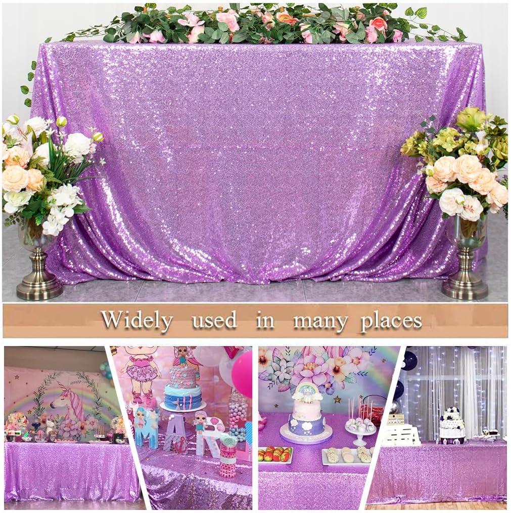 ShinyBeauty Lavender Table Cloths for Party 2 Packs, 72X72 Inch Sequin Tablecloths Square Shimmer Tablecloth Overlay Lilac Tablecloths Rectangular for Wedding, Birthday Tables