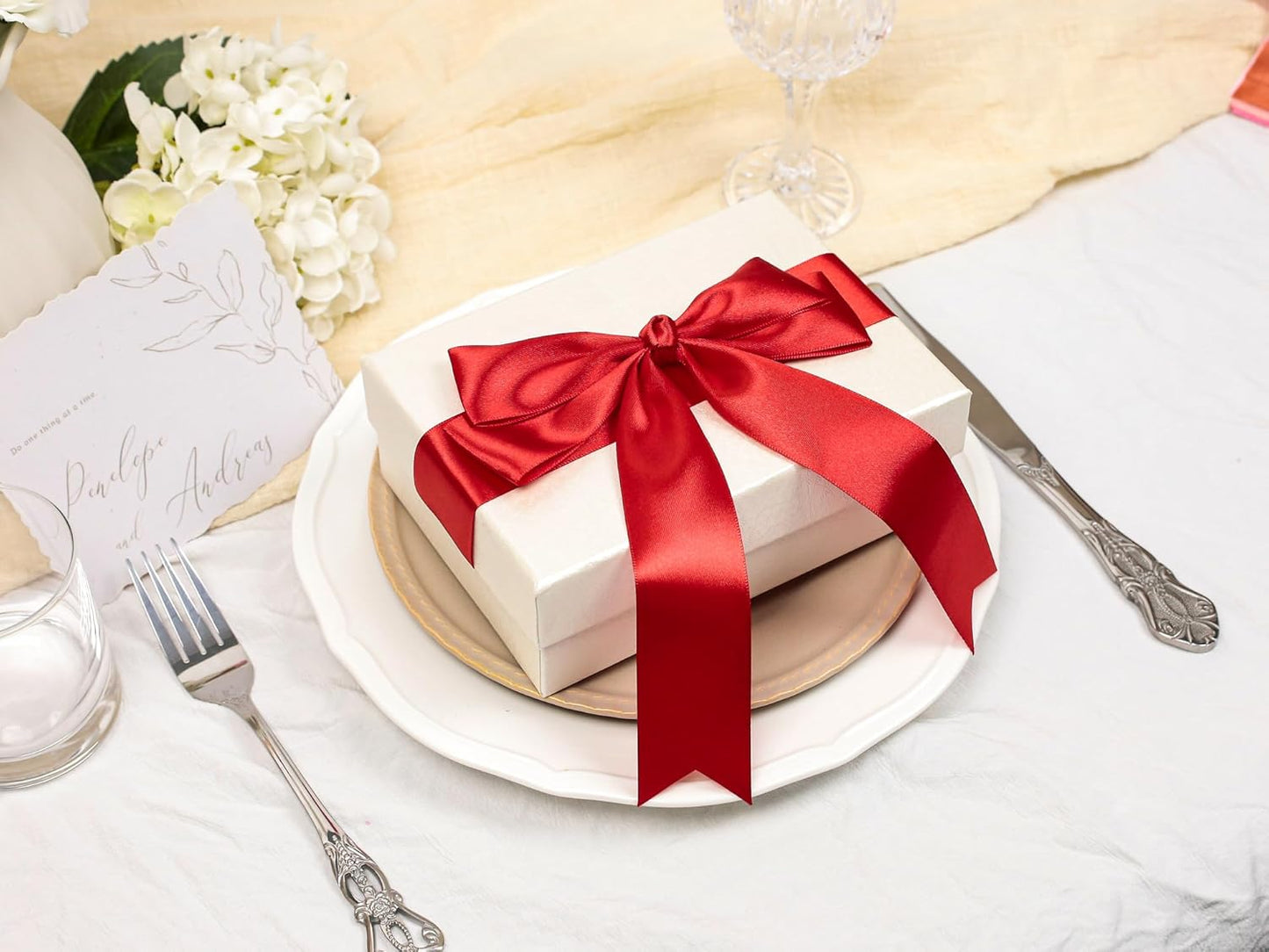 Red Satin Ribbon 1-1/2 inch X Continuous 50 Yards, Single Face Polyester Ribbon Perfect for Gift Wrapping, Flower Bouquet, Wedding Decor, Crafts, Bow Making, Sewing and More