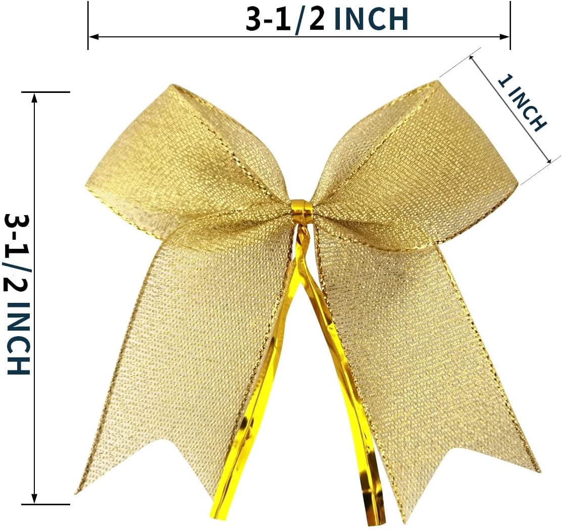 50pcs 3-1/2" Metallic Gold Bows Twist Tie Bows for Gift Wrapping with Fish Tails (Gold)