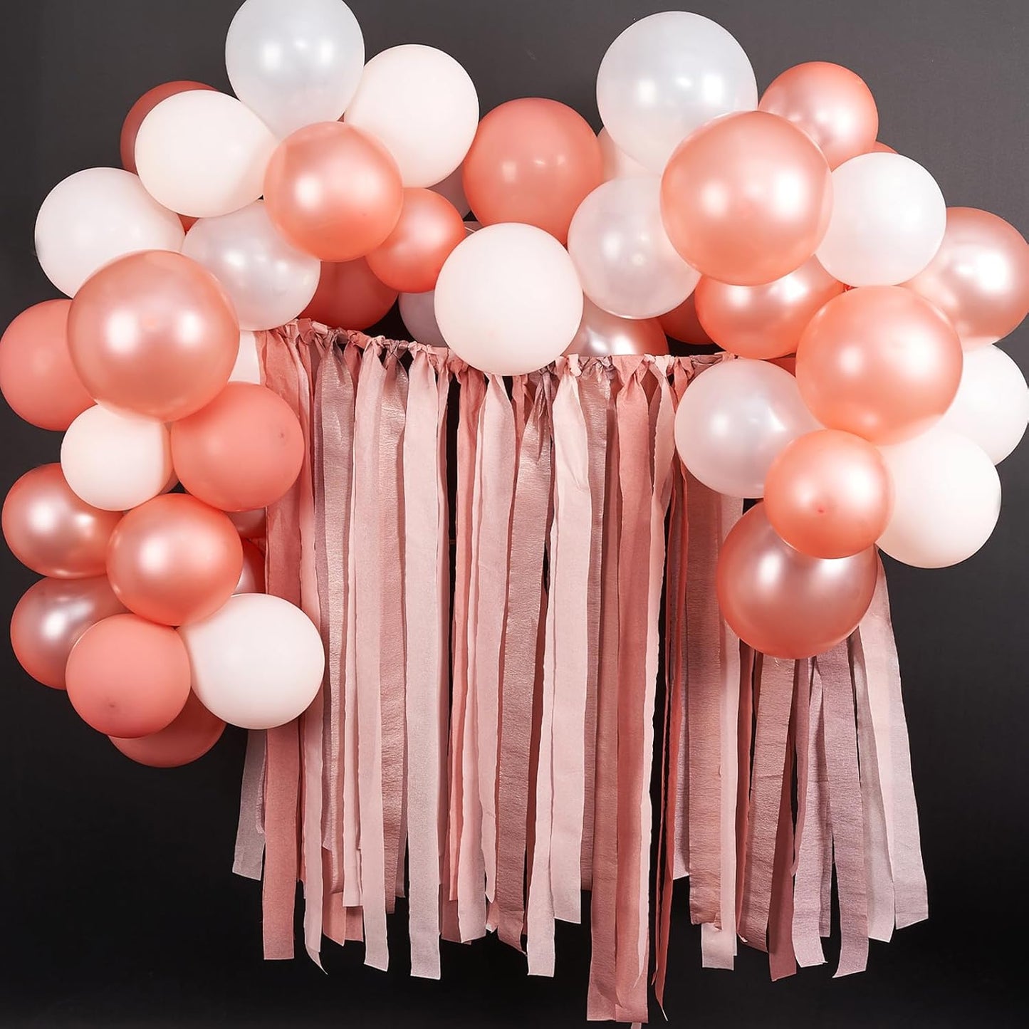 PartyWoo Rose Gold Crepe Paper Streamers 4 Rolls 328 ft Pack of Metallic Rose Gold Pink Dusty Pink Crepe Paper for Bride to Be Bachelorette Birthday Party Decorations (1.8 Inch x 82 Ft/Roll)