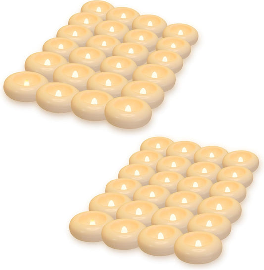 Aignis 48pcs Flameless LED Floating Candles, 120+ Hours Glow Time, 3 Inch Plastic Battery Operated Tealights, Cozy Warm White Light for Romantic Pool/Bathtub/Hot Bath/Wedding Centerpiece Decor