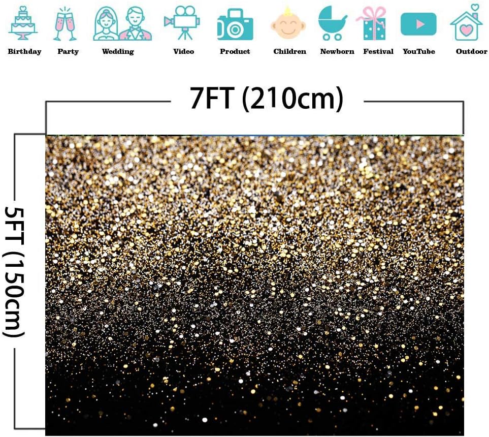 SJOLOON Black and Gold Backdrop Gold Spots Backdrop Vinyl Photography Backdrop Vintage Background for Family Birthday Party Newborn Studio Props 11547(7x5FT)