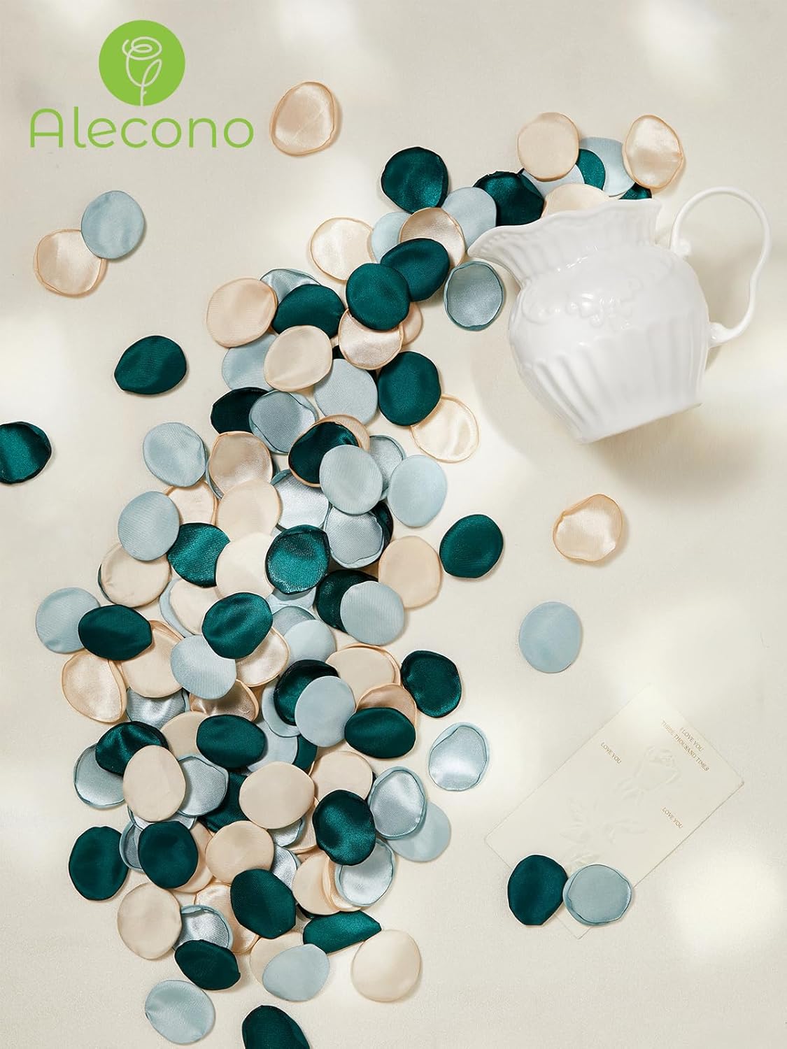 Alecono 𝟲𝟬𝟬𝙋𝙘𝙨 Silk Rose Petals, Green Fake Rose Petals for Wedding, Artificial Flower Petals Decorations for Bath Party Dinner Table Decor