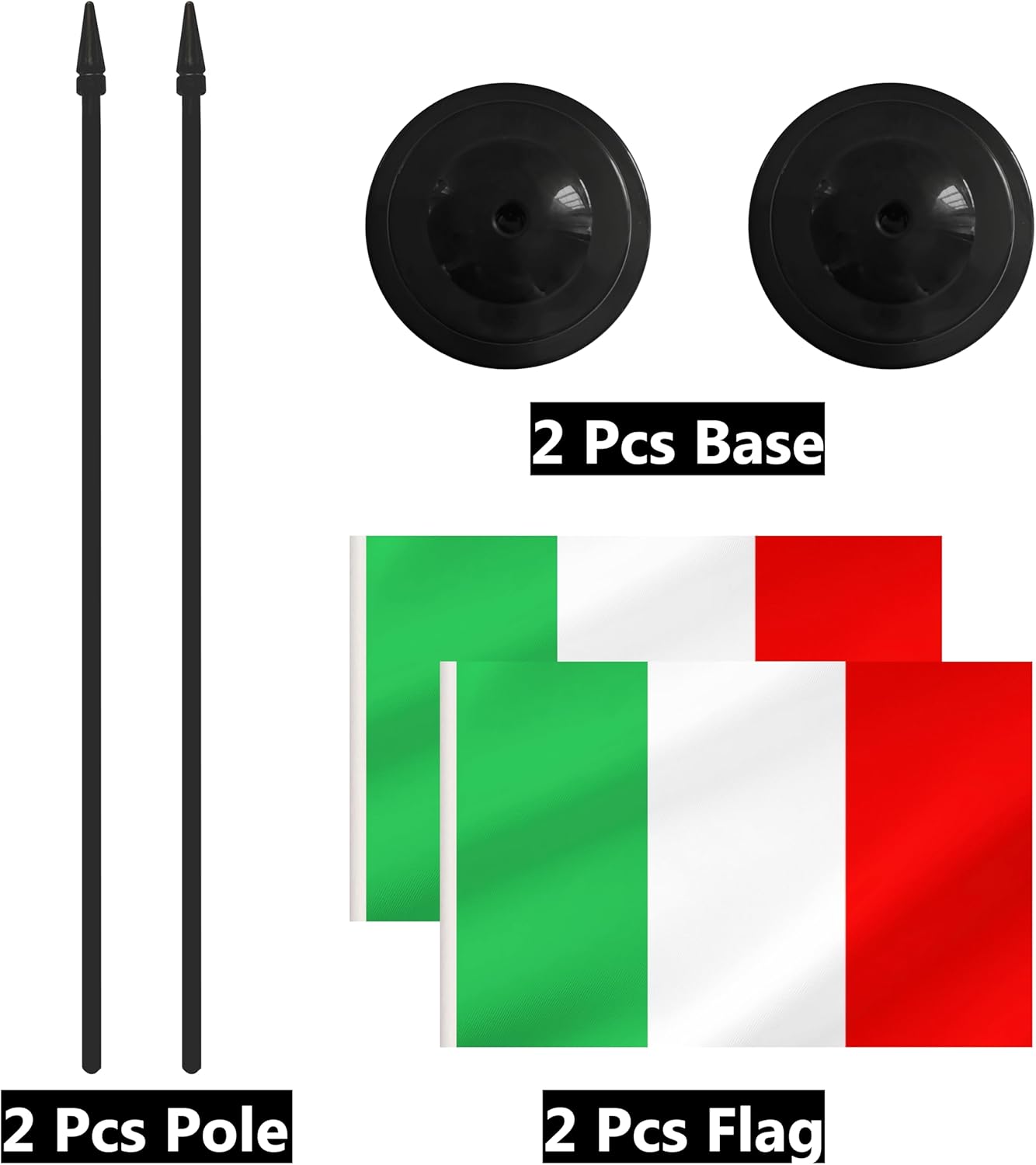 2 Pack Italy Desk Flag Set, Italian Desktop Small Miniature Table Office Flag with 12" Black Pole and Black Base, Offices, Classroom, Home, Festival Decoration (Italy)