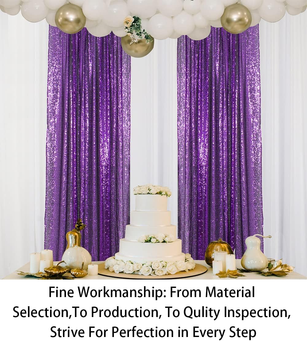 ShinyBeauty Premium Sequin Backdrop Curtain - 4x10ft Purple Wedding Drapes, Glitter Party Decor, Photography Background, Reversible Sparkle Fabric for Events & Home Decor (4FTx10FTx2PC)
