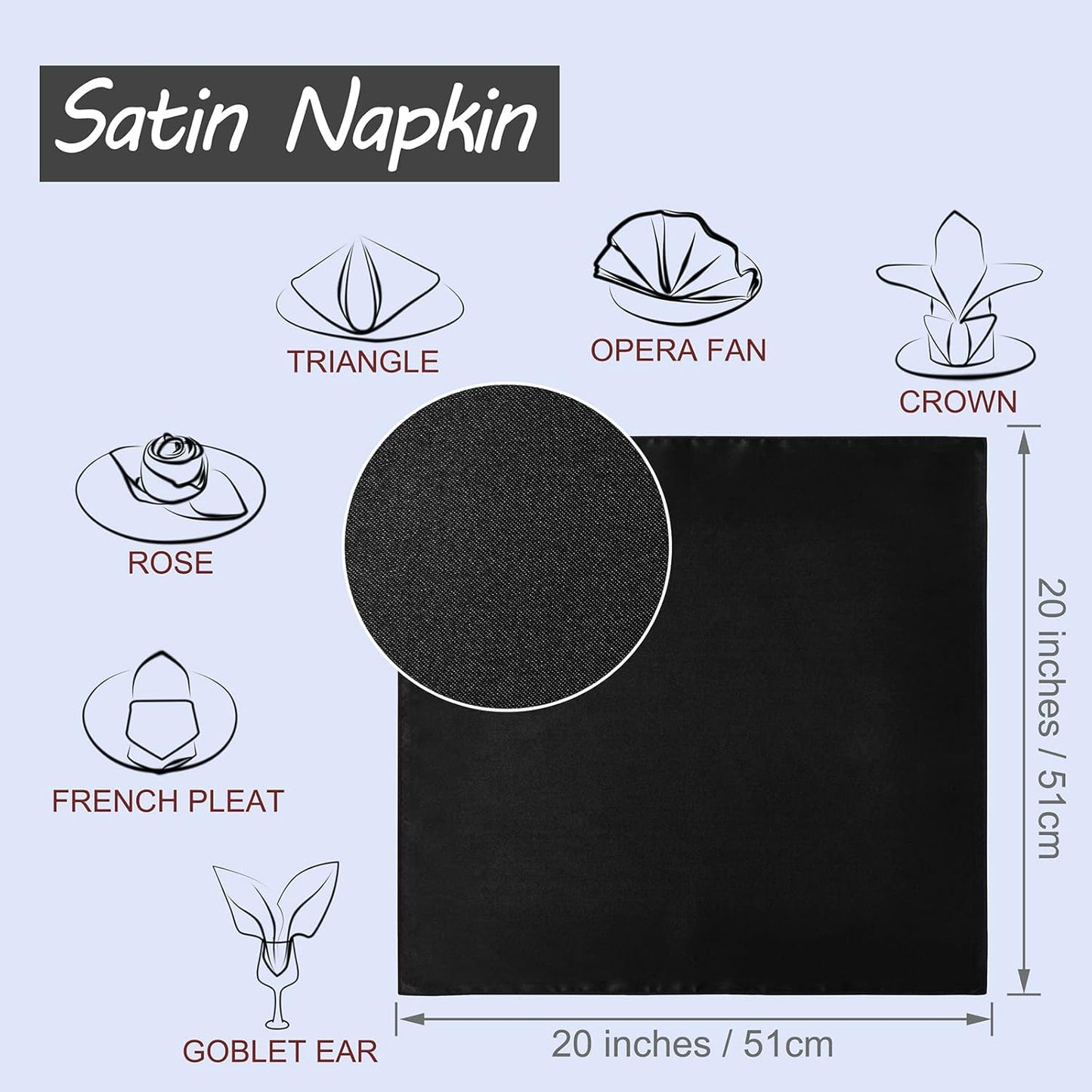 Horbaunal 30 Pack Black Satin Napkins 20 x 20 Inch, Square Soft Table Dinner Napkins, Silky Cloth Napkins Table Decoration for Weddings Banquets Parties
