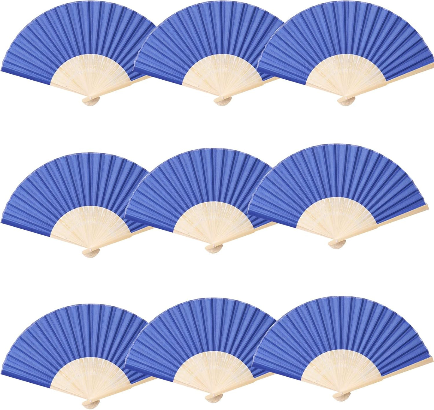 24pcs Imitated Silk Hand Fan Imitated Silk Fabric Bamboo Handheld Folded Fan Bridal Dancing Props Church Wedding Party Favors with Organza Bags (Royal Blue)