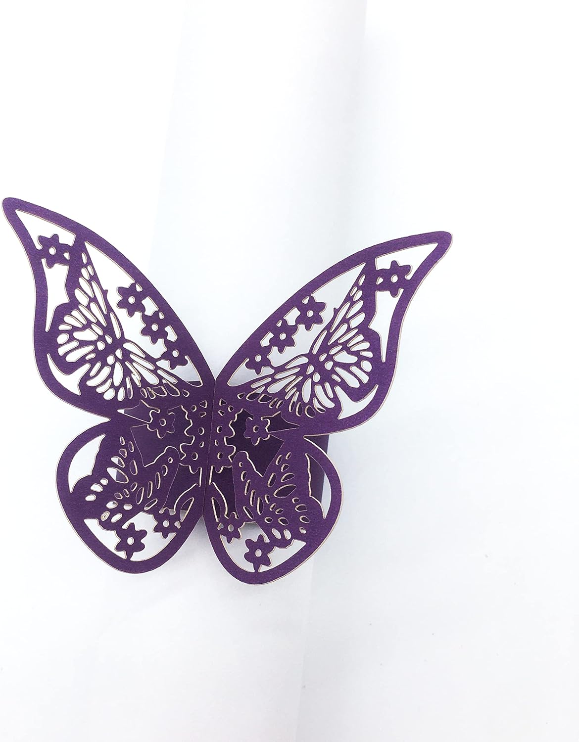 Butterfly Purple Paper Napkin Rings Set of 100 pcs，3D Laser Cut Foil Cutout Paper Napkins Holder,Disposable Serviette Rings for Tables,Decorations,Wedding,Dinner,Party Decor (Purple)