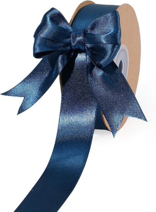 LaRibbons Navy Satin Ribbon 1 Inch 25 Yards Luxury Double Faced Blue Silk Ribbon for Flower Bouquet Crafts Gift Wrapping Wedding Party Graduation Decoration