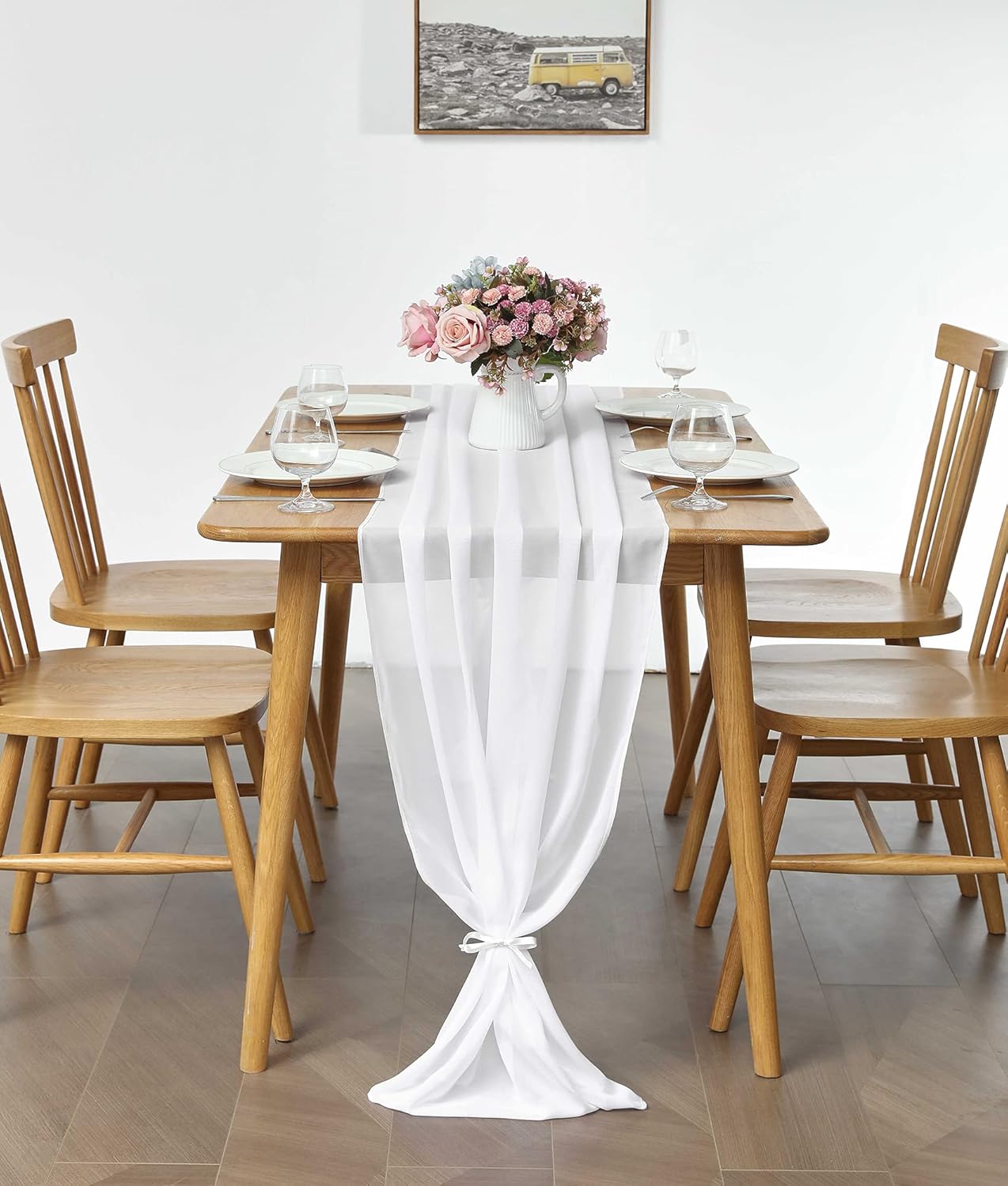 2 Pack 10Ft White Chiffon Table Runner Sheer 29x120 Inch for Romantic Wedding Decor Bridal & Baby Shower Birthday Rustic Party Decoration