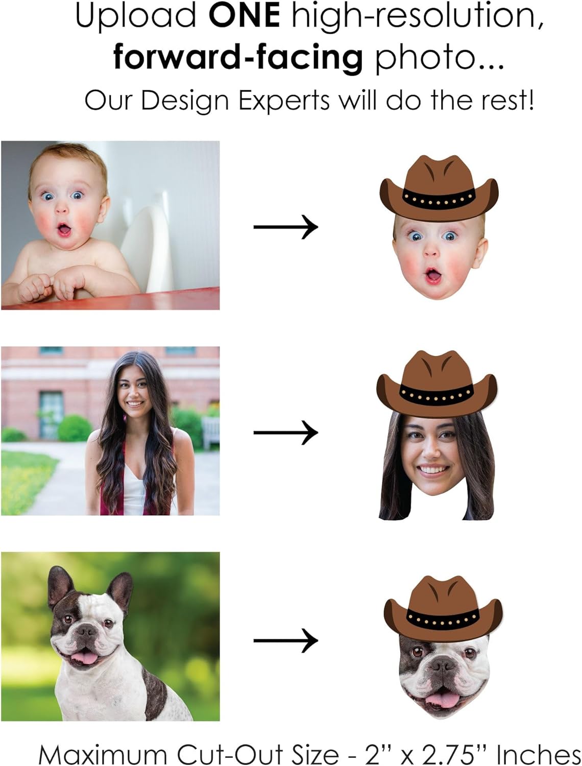 Big Dot of Happiness Custom Photo Western Hoedown - Wild West Cowboy Hat Personalized Rodeo Party DIY Shaped Fun Face Cut-Outs - 24 Count