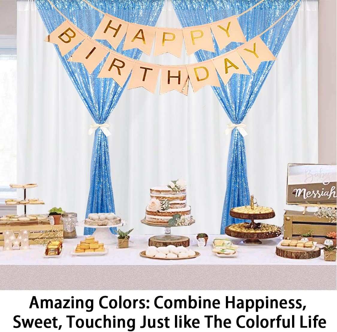 ShinyBeauty Sequin Curtains 2 Panels Baby Blue 4x10ft Shimmer Sequin Backdrop Curtain Sparkly Photography Background Drapes for Parties Wedding Bridal Showers Baby Blue Sequin Backdrop Curtain