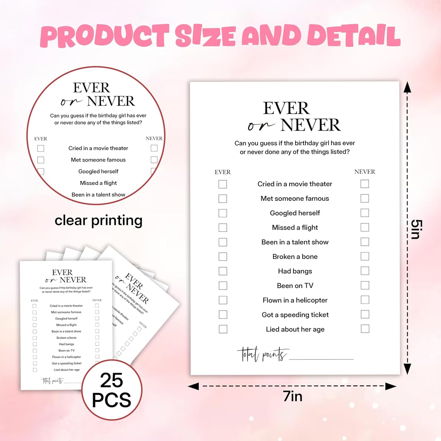 Birthday Party Games, Ever or Never, 25 Pcs Card Set for Guests, Fun Birthday Game for Teen Adults – A03