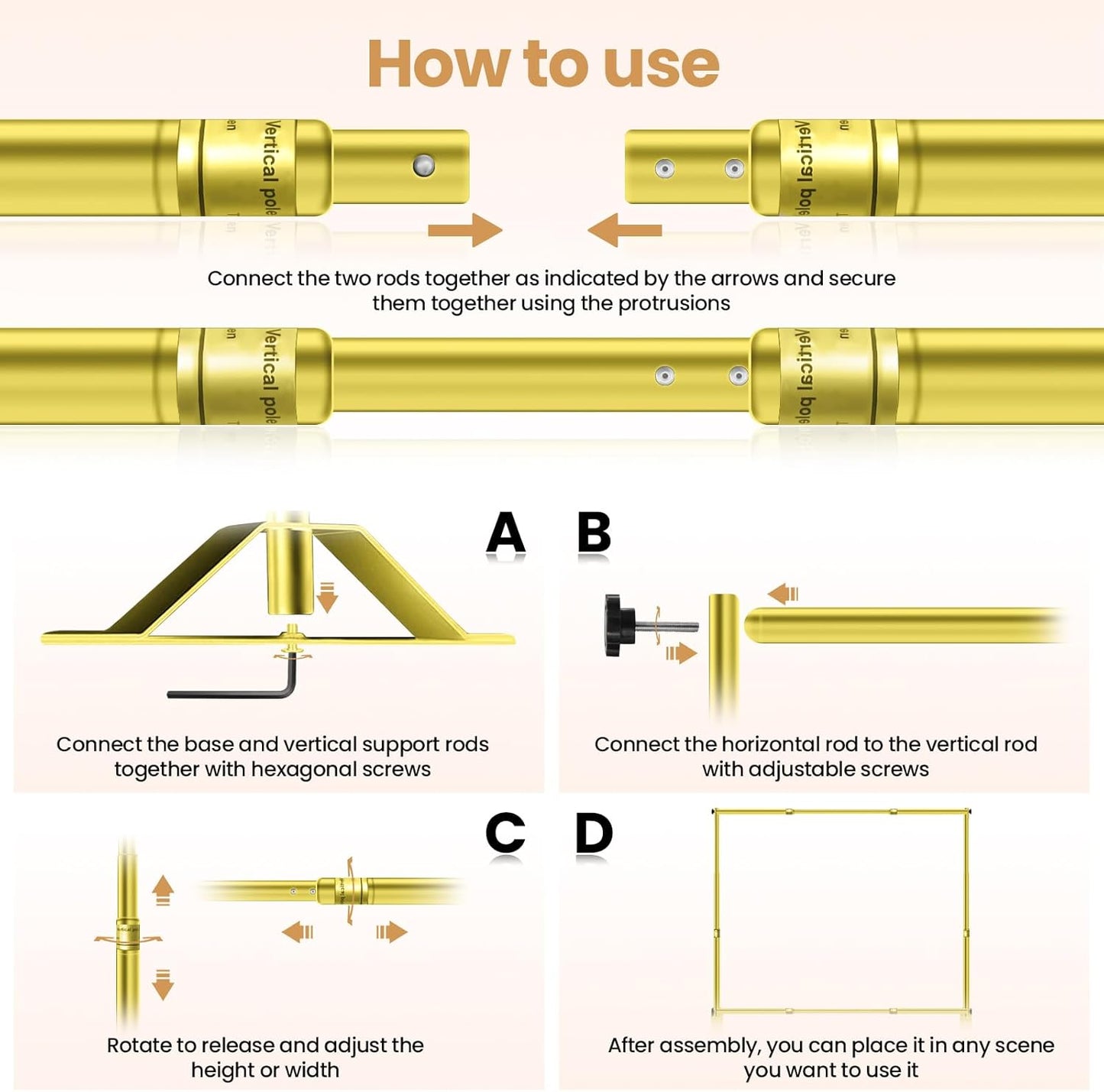 Jiang&Rong 10x10ft Heavy Duty Backdrop Stand Kit - Adjustable Step and Repeat Photo Banner Stand for Photography, Trade Shows, Photo Booths, Events(Golden)