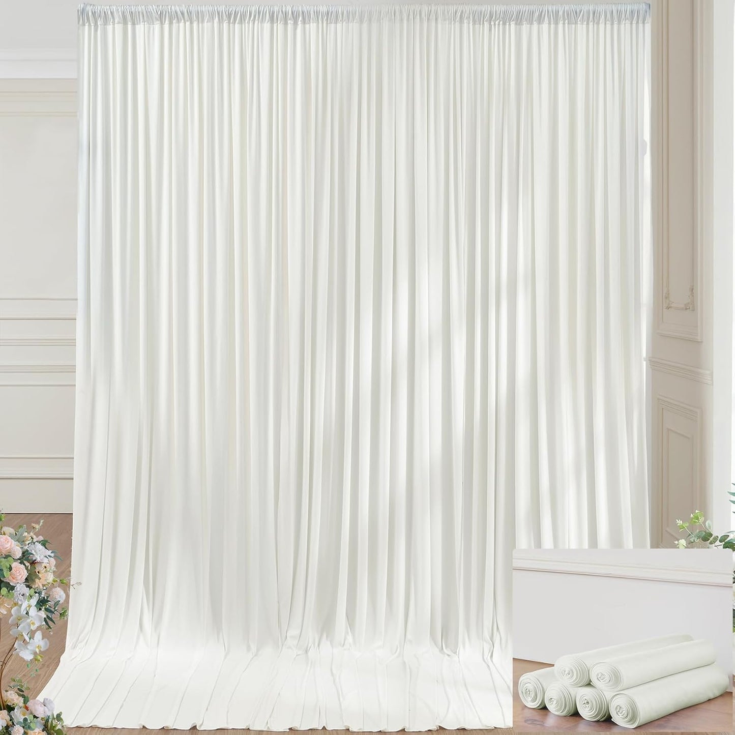 30×14ft Wrinkle Free Ivory Backdrop Curtain, Soft Silky Easy to Drape Cream Wedding Drapes for Backdrop, 6 Panels 5×14ft Photo Backdrop Curtains for Parties Birthday Photography Background Cloth