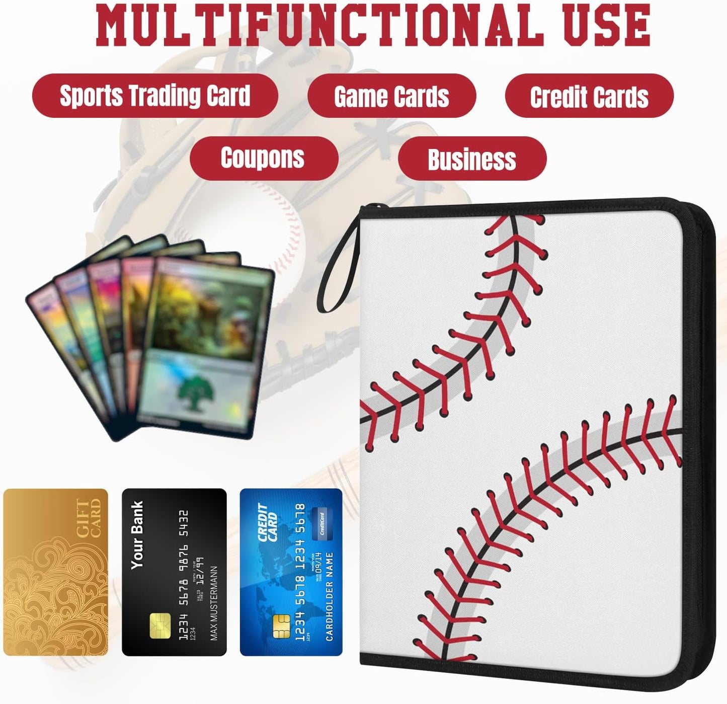 Trading Card Binder 9 Pocket - Baseball Card Binder with Sleeves 900 Double Sided Pockets Sports Trading Cards Album Cards Holder Protectors Set Fit for Game Cards, Sports Cards