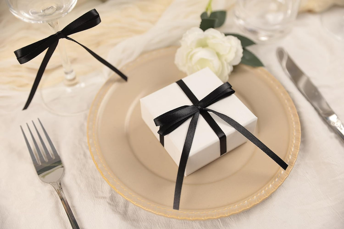 Black Satin Ribbon 1/4 inch X Continuous 100 Yards, Single Face Polyester Ribbon Perfect for Gift Wrapping, Flower Bouquet, Wedding Decor, Crafts, Bow Making, Sewing and More