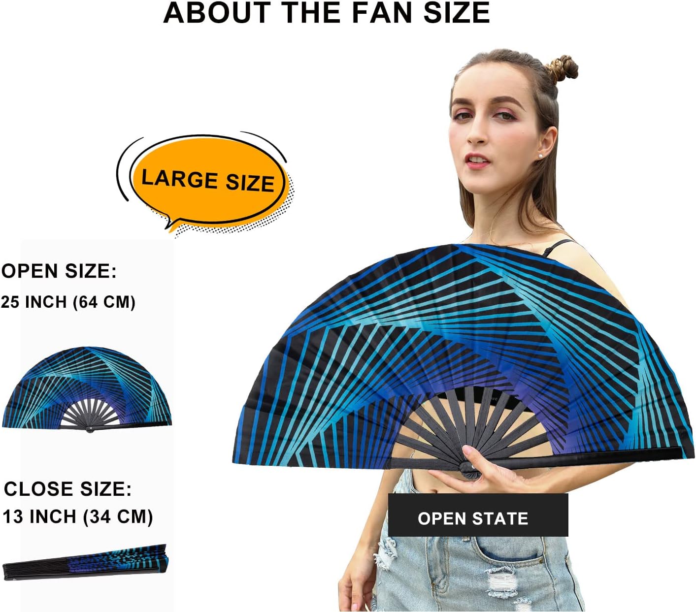 Amajiji Large Folding Hand Rave Fan Popping Fan for Line Dancing Clacking Fans for Boots On The Ground Dance,Party,Decoration,Festival (Geometric Illusion)