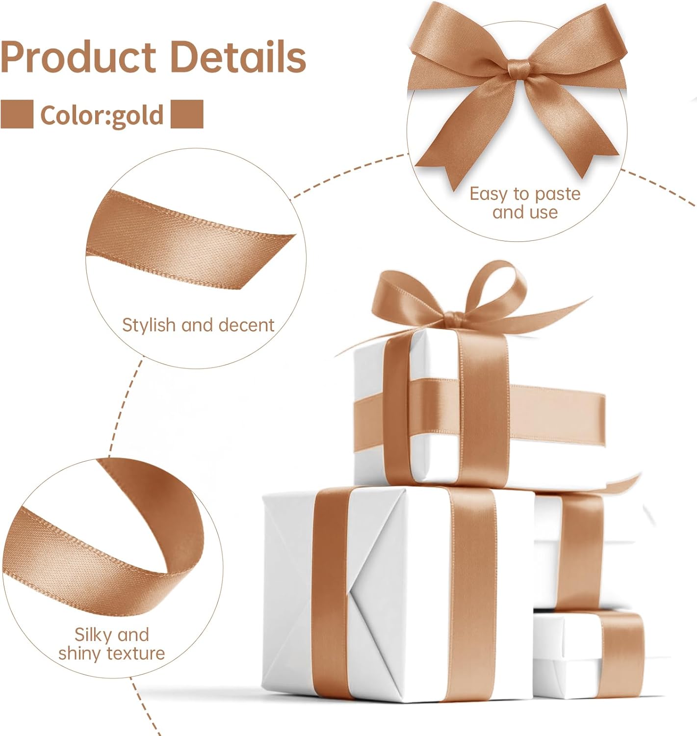 Champagne Gold Satin Ribbon 1 Inch Wide x 50 Yards, Luxury Double Faced Polyester Ribbon for Wedding Decor, Gift Wrapping, Party Crafts, DIY Bows and Holiday Projects