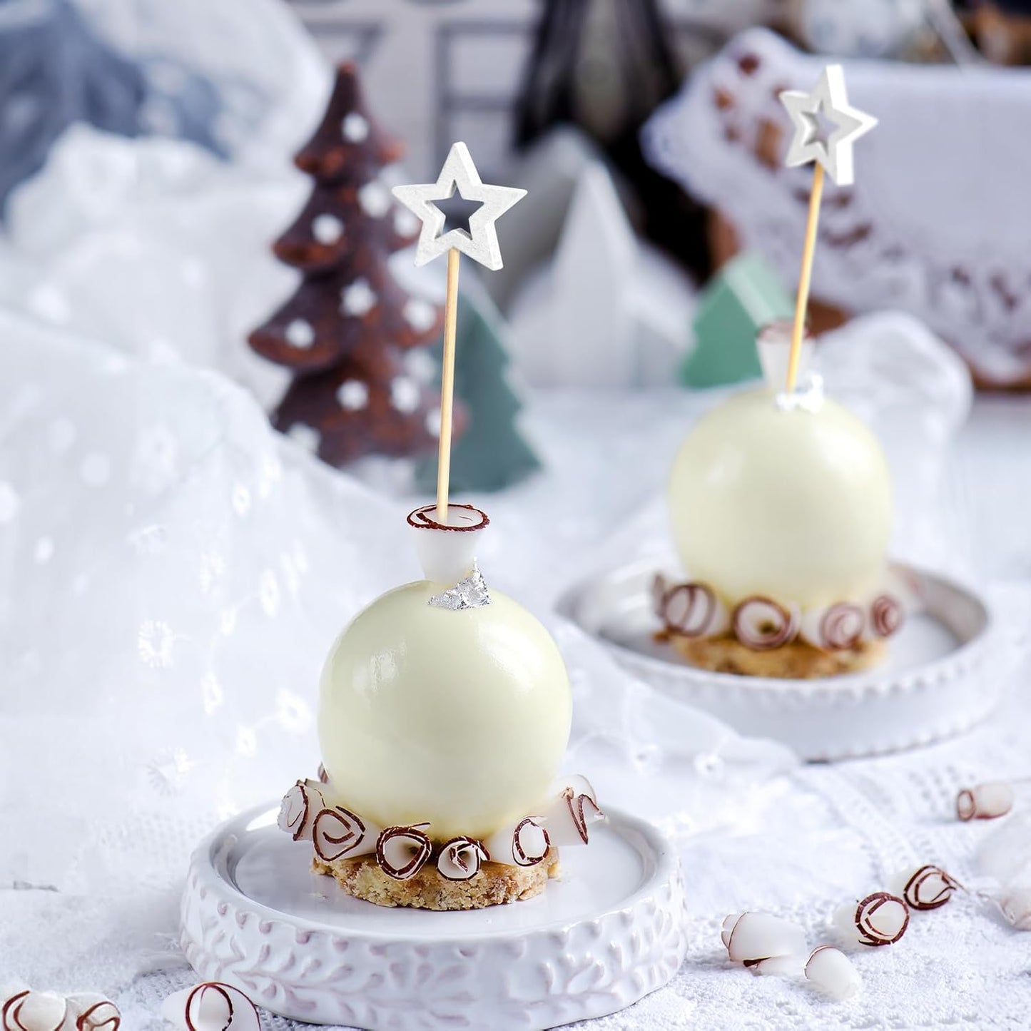 Minisland Big White Star Cocktail Picks, 5.5 Inch Long Bamboo Fancy Toothpicks for Appetizers, Decorative Independence Day Christmas Party Food Drinks Garnish Fruit Skewer Sticks 50 Counts - MSL434