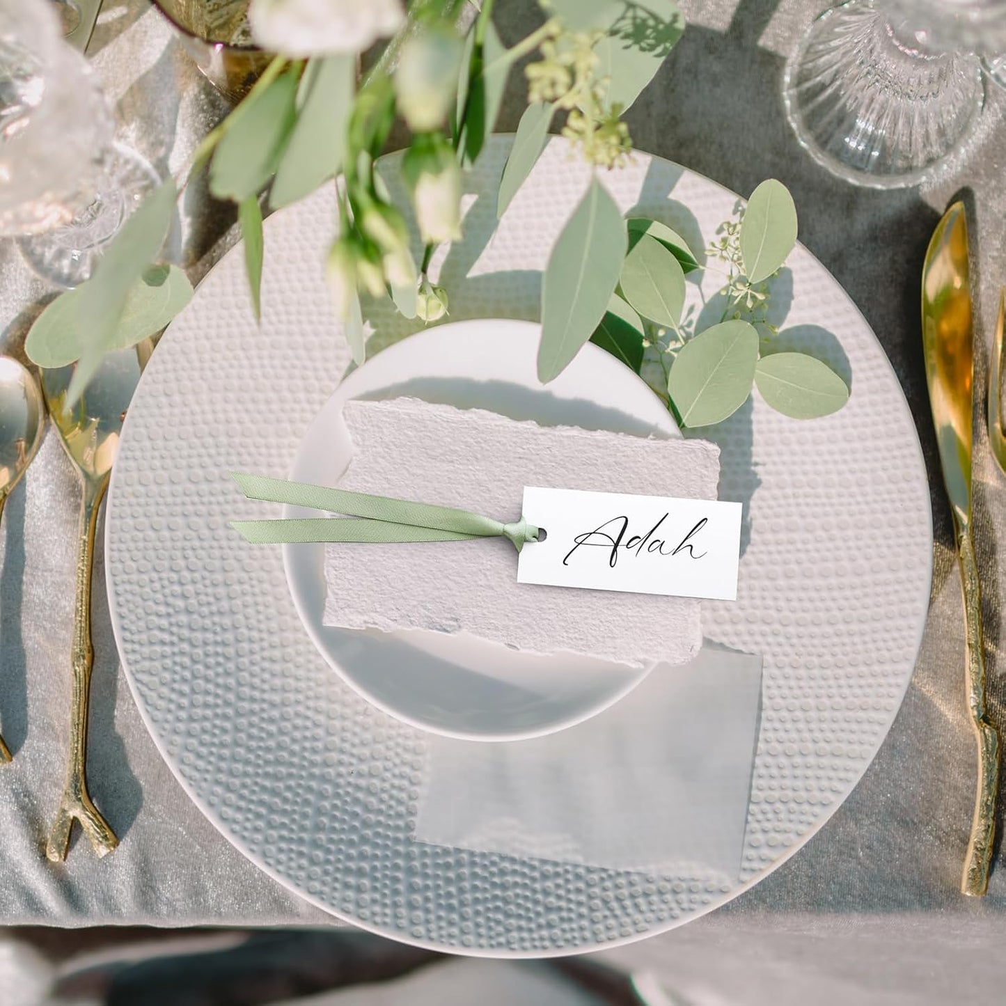 50 Pcs Name Place Cards for Table Setting Blank Wedding Place Cards with Satin Ribbon 1.57 x 3.54 Inch Hanging Gift Tags for Wedding Dinner Banquet Party Table Setting Supplies(Sage Green)