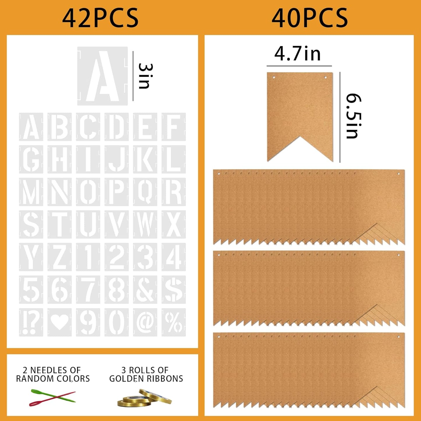 40 PCS DIY Custom Banner Set with Letter Stencils Ribbon, Customizable Party Sign Kit Blank Banner for Events Decoration Brown