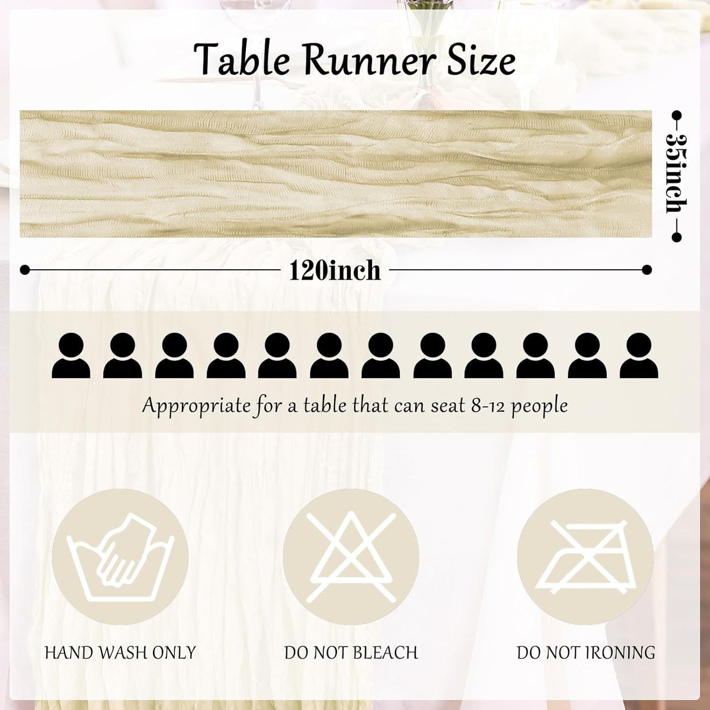 6-Pack Beige Cheesecloth Table Runners – 10FT (35x120 Inch) Boho Rustic Gauze Fabric Cheese Cloth Table Runner for Weddings, Baby Showers, Bridal Shower, Farmhouse & Birthday Party Decor