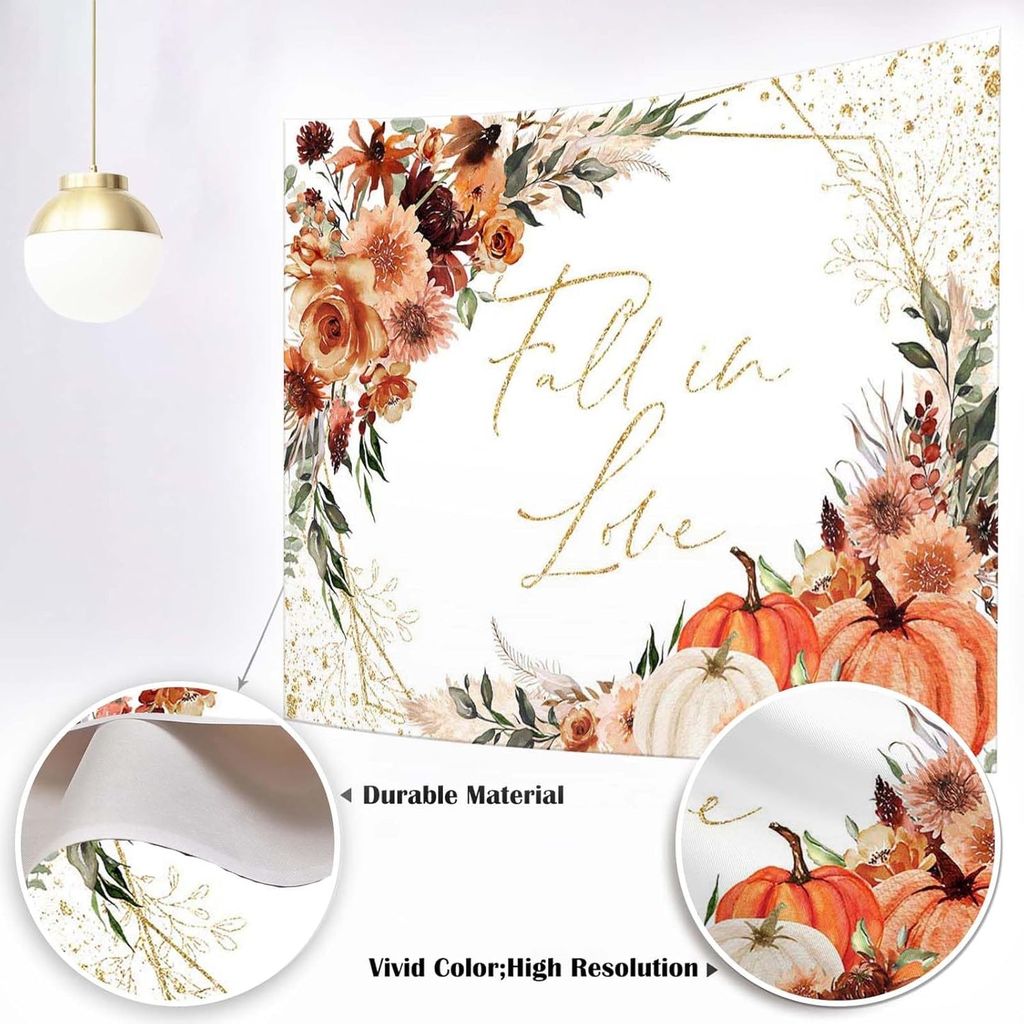 Mocsicka Fall in Love Bridal Shower Backdrop Boho Autumn Leaves Pumpkin Bride Shower Background Terracotta Flower Pampas Grass Wedding Party Banner Decoration (White, 10x8ft(120''x96''))