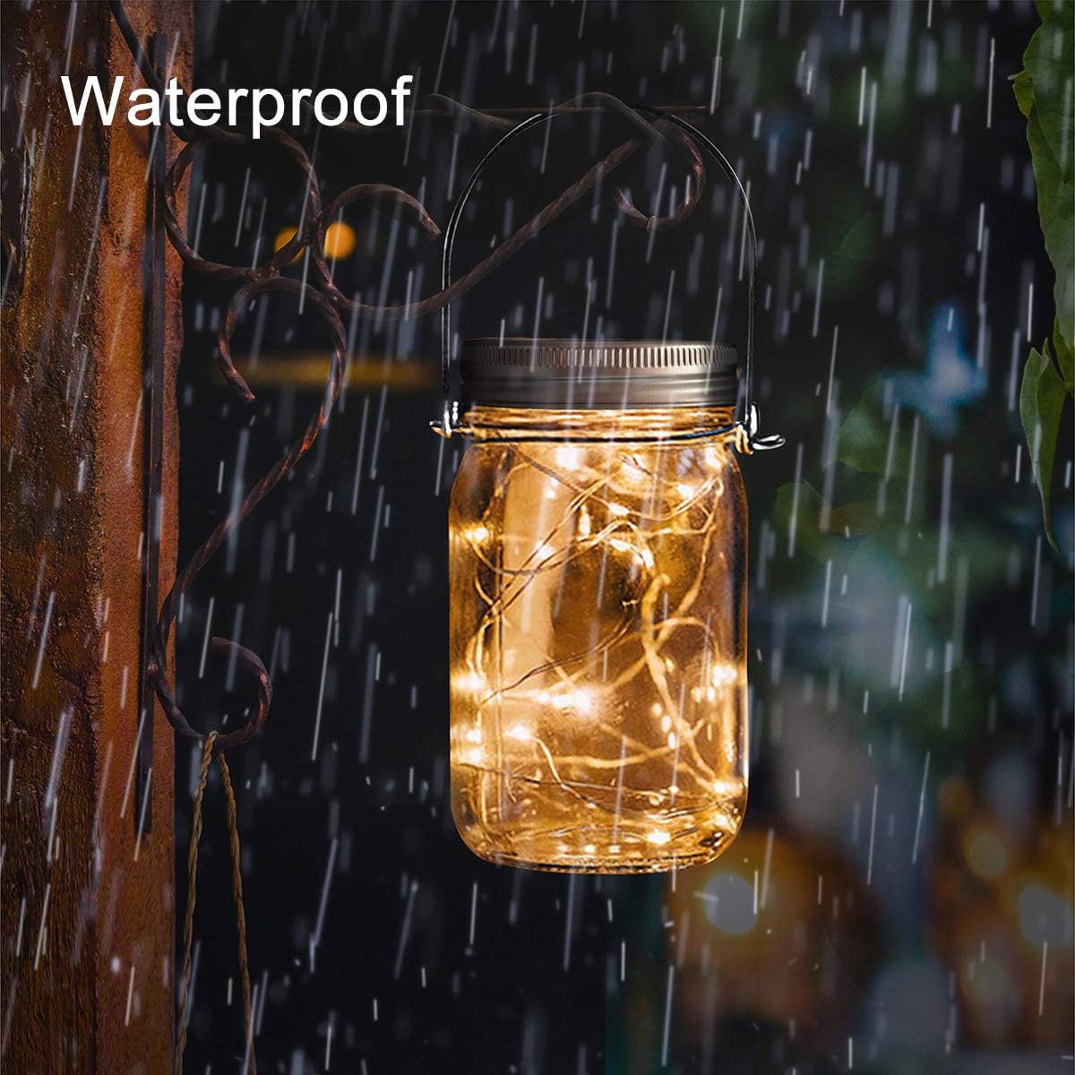 Urvoix Solar Mason Jar Lights - 8 Pack 30 Led Waterproof Jar Lids String Lights with 8 Handle (Jars Not Included), Perfect for Outdoor Garden Backyard Decorations