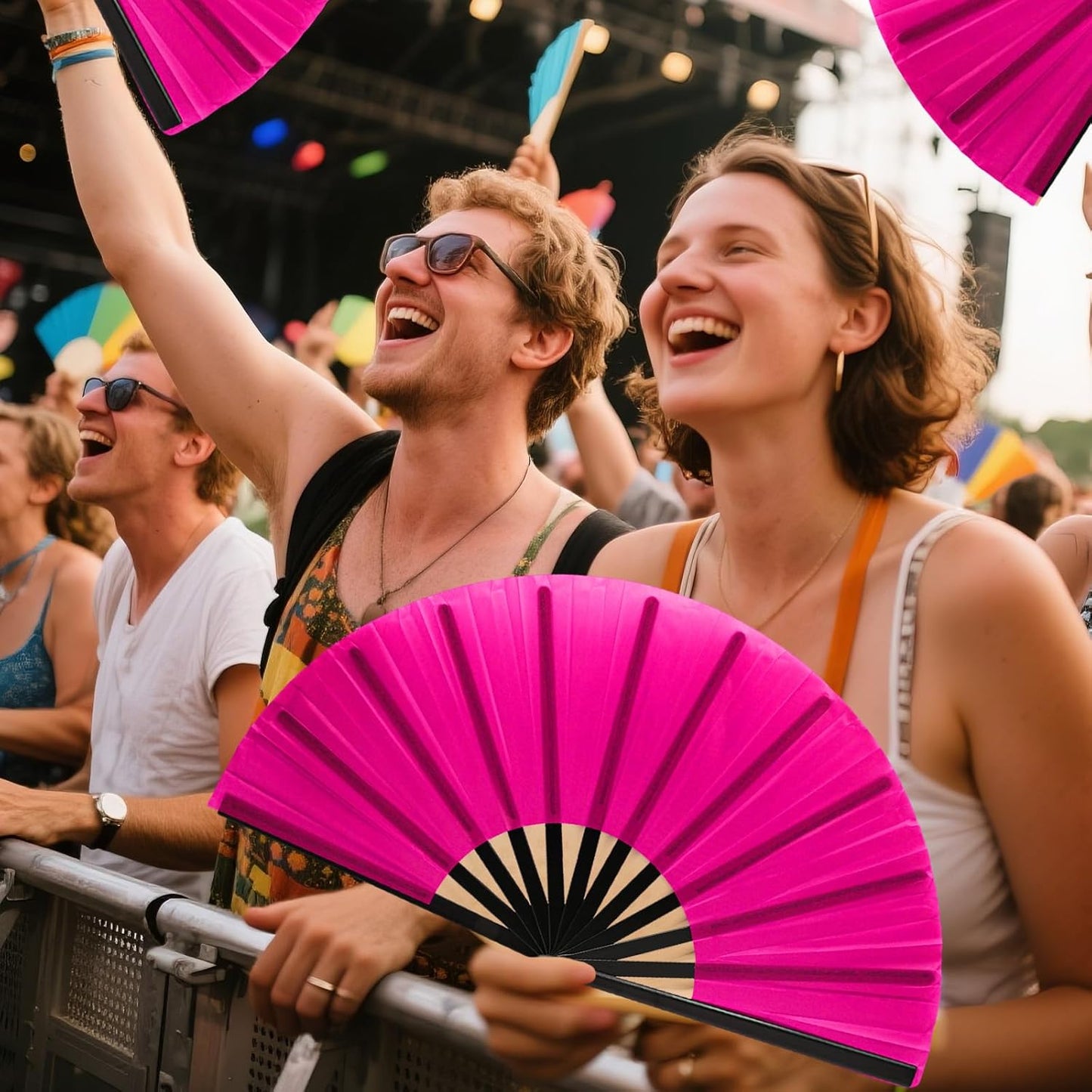 13inch Large Rave Fan Popping Clacking Fans for Line Dancing,Hand Fans for Women Foldable,Boots on The Ground Fan,Portable for Outdoor,Wedding,Party,Decoration (1pcs Pink)