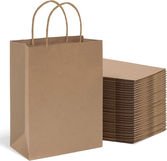 METRONIC Kraft Paper Gift Bags with Handles 8x4.75x10.5 Inch 600 Pcs | Christmas, Birthday Party Favors, Retail Shopping, Small Business Bulk | Brown Gift Wrap Bag