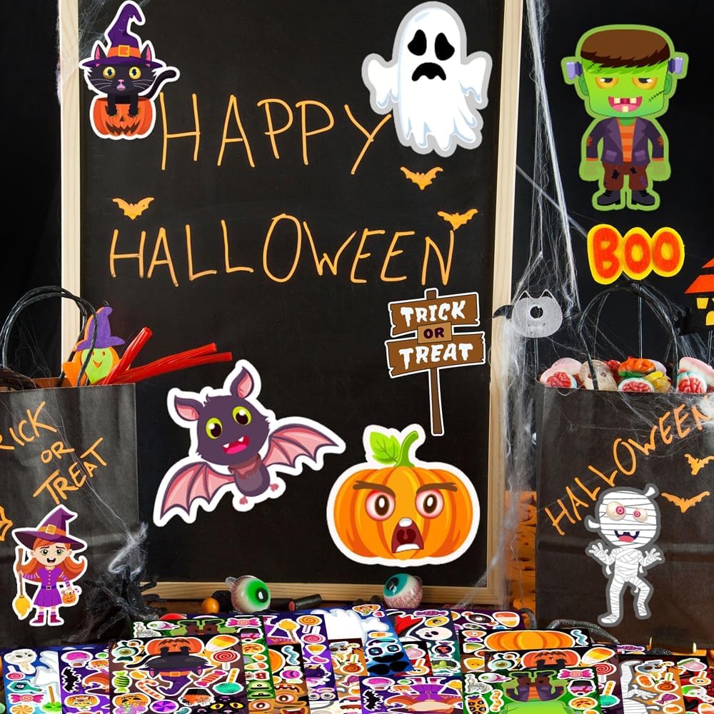 36 Sheets Halloween Stickers for Kids, Make Your Own Halloween Stickers, Halloween Party Games Stickers, Halloween Party Favors DIY Crafts Trick or Treat Party Supplies