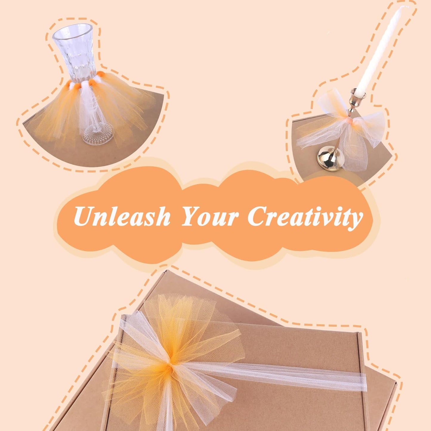 Orange Tulle Fabric Roll 6”by 100 Yards (300 ft) Soft Tulle Spool for DIY Crafting Favor Supplies, Tutus, Wedding, Party Decorations, Gift Wrapping