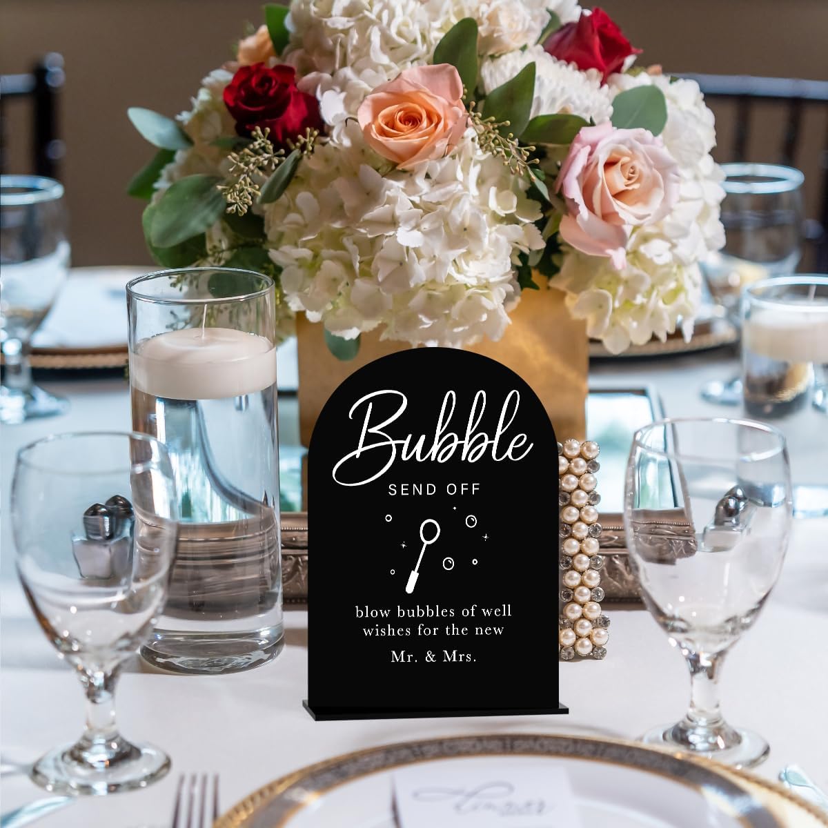 Acrylic Wedding Sign Wedding Signs for Ceremony Bubble Send Off Sign for Wedding Modern Calligraphy Arch Acrylic Table Top Sign for Wedding Reception and Event Party Table(black）
