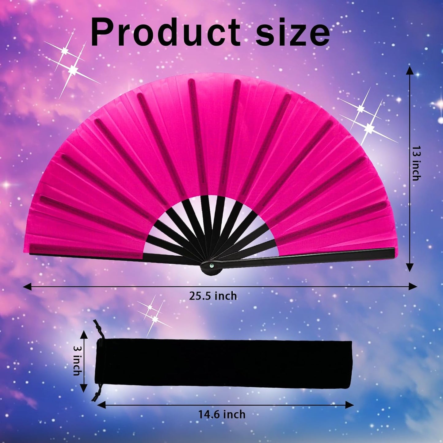 13inch Large Rave Fan Popping Clacking Fans for Line Dancing,Hand Fans for Women Foldable,Boots on The Ground Fan,Portable for Outdoor,Wedding,Party,Decoration (1pcs Pink)