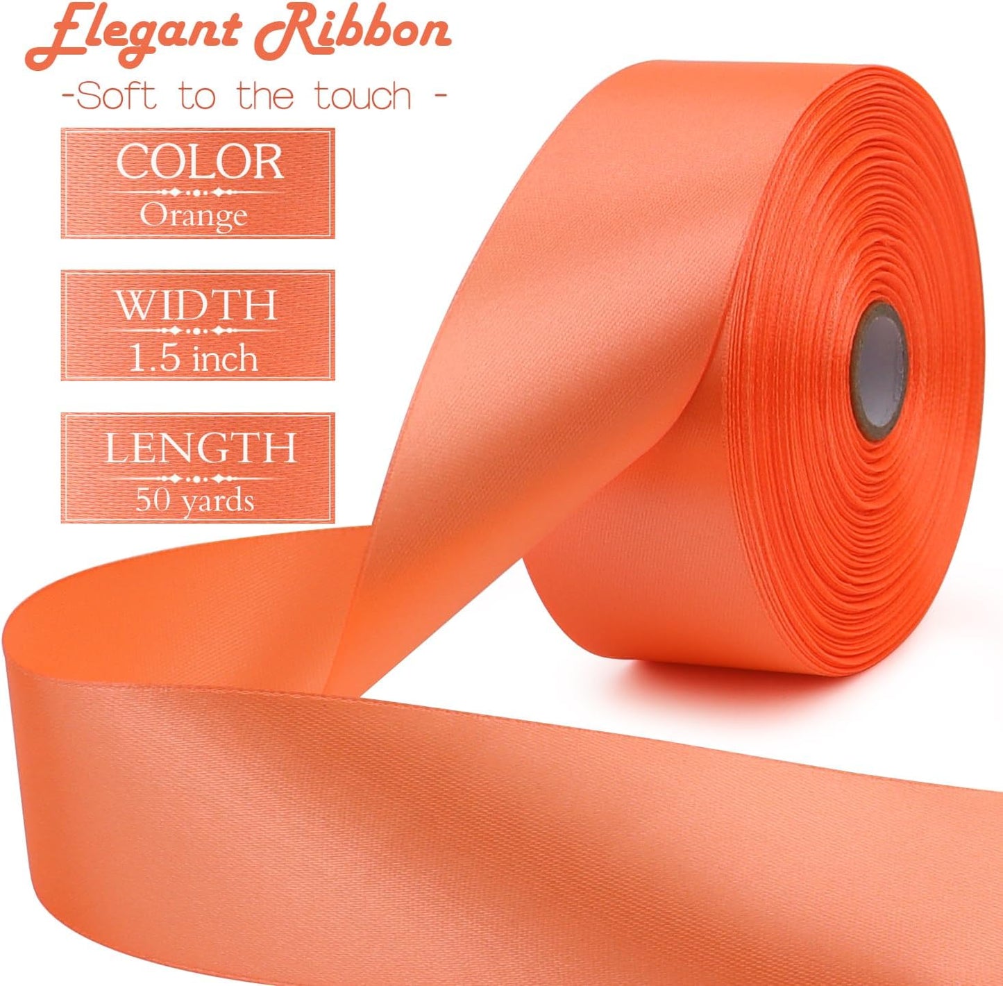 Orange Solid Satin Ribbon 1-1/2 Inch 50 Yards Solid Polyester Fabric Ribbon for Gift Wrapping Wedding Christmas Baby Shower Birthday Party Decoration Handmade Immortal Flower Craft