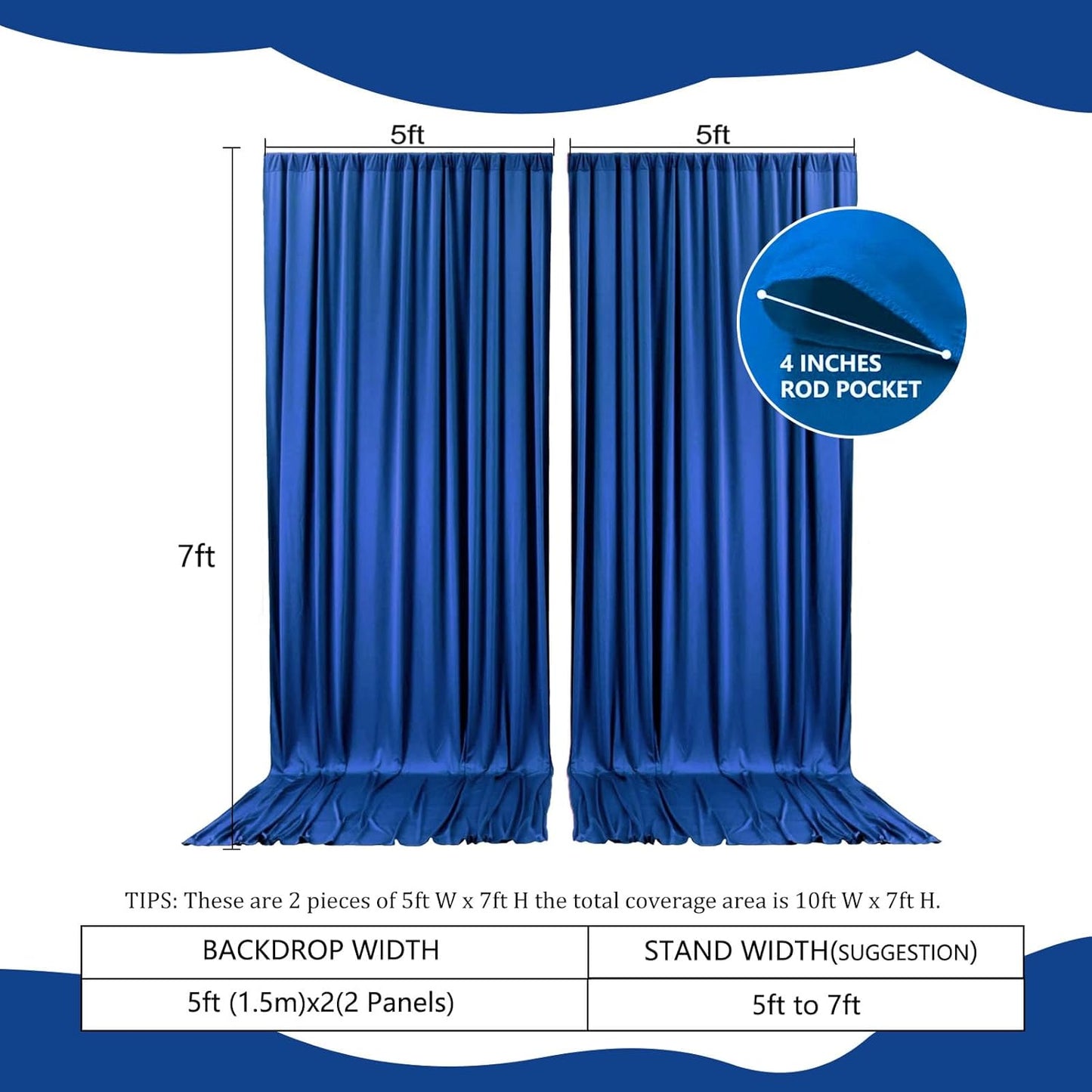 2 Panels Royal Blue Backdrop Curtain, 10 x 7 Feet Background Curtains for Parties, Weddings, Baby Showers, Bachelorette Halloween, Christmas Birthday Party Photoshoot Backdrop Curtains Decorations