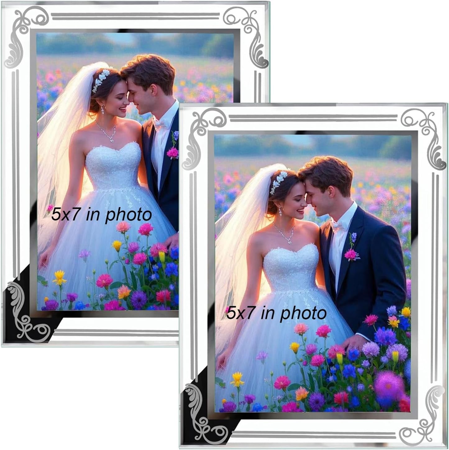 Photo Frames Picture Frame 2 Pack 5x7 High Definition Glass Vertical and Horizontal for Table Desk Shelf Office House Decoration Gifts