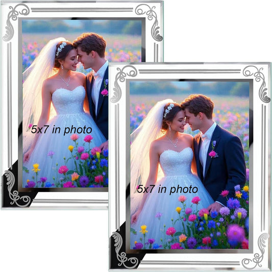 Photo Frames Picture Frame 2 Pack 5x7 High Definition Glass Vertical and Horizontal for Table Desk Shelf Office House Decoration Gifts