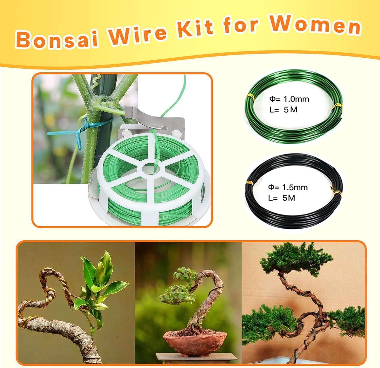 Bonsai Tools Set for Beginners, Bonsai Tree Kit with Training Wire, Scissors, Pruning Shears, Repotting Kit, Indoor Plant Tools Starter Kit (Orange with saws)