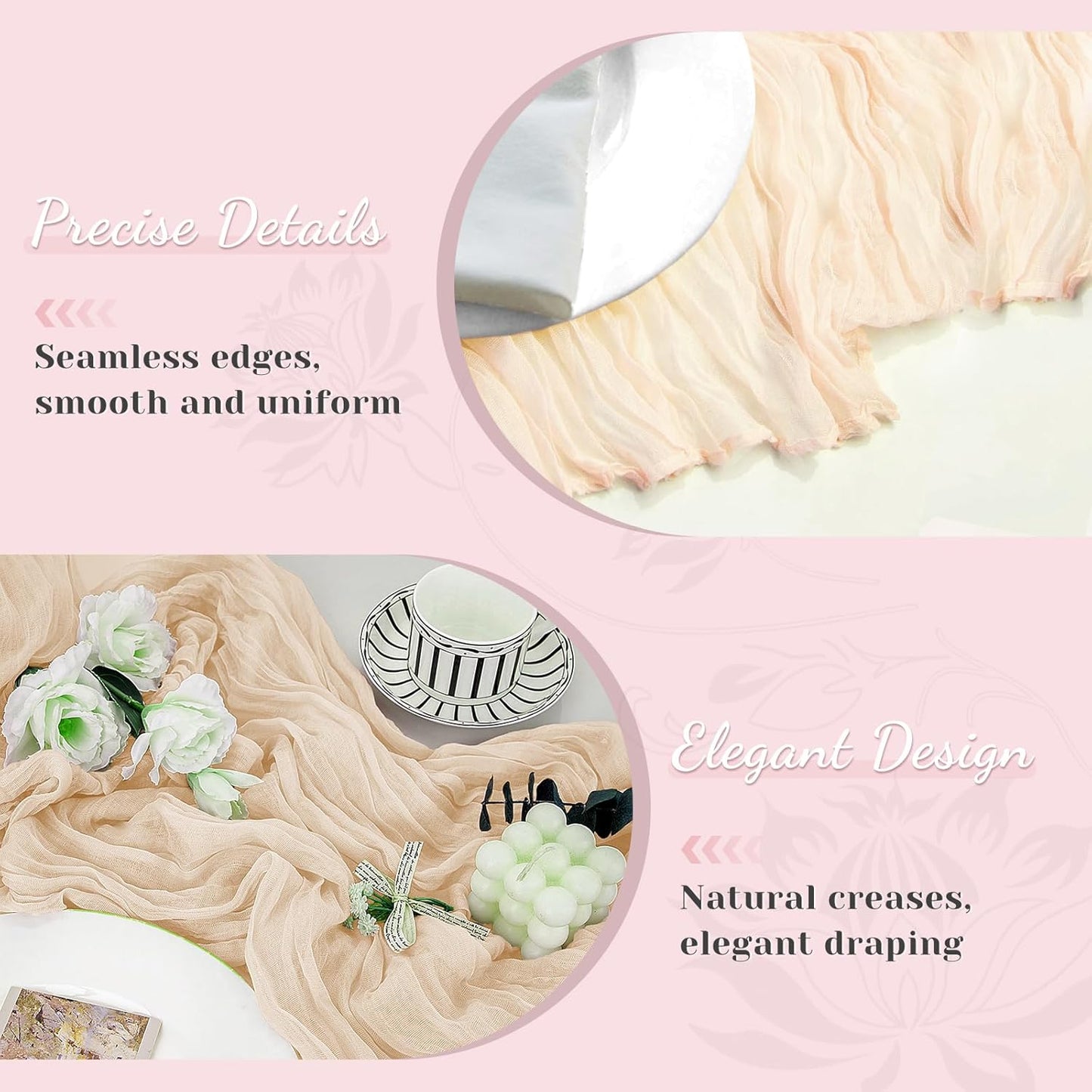 Champagne Table Runner, 10Ft 120in Cheesecloth Table Runner, Gauze Rustic Cheese Cloth Table Runners for Wedding, Party, Bridal Shower, Boho Table Runners for Christmas Thanksgiving Halloween Easter