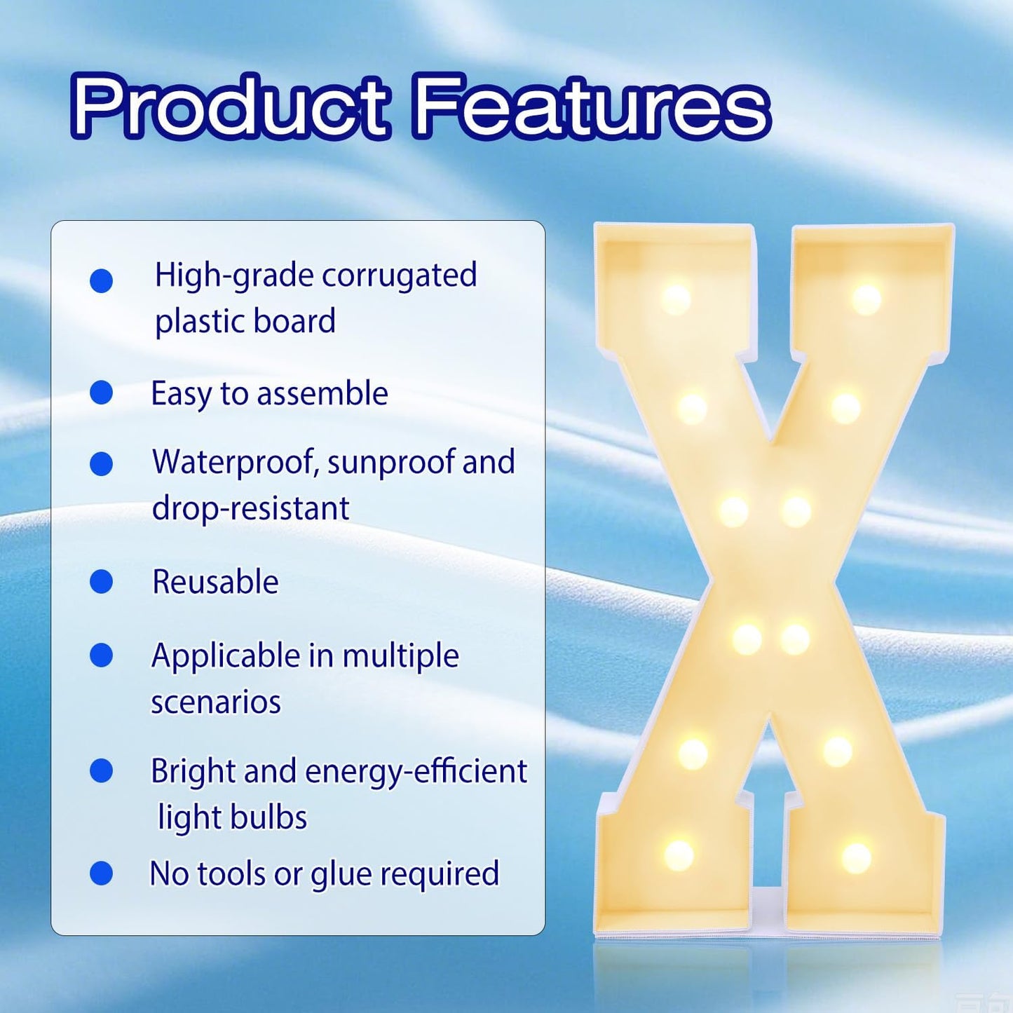 4FT Marquee Plastic Letters X - Light up Letters X Are Made from Corrugated Plastic Board - Quick Assembly Without Tools, Disassembled Components Can Be Used for Garage Sale Signs, Yard Sale Signs