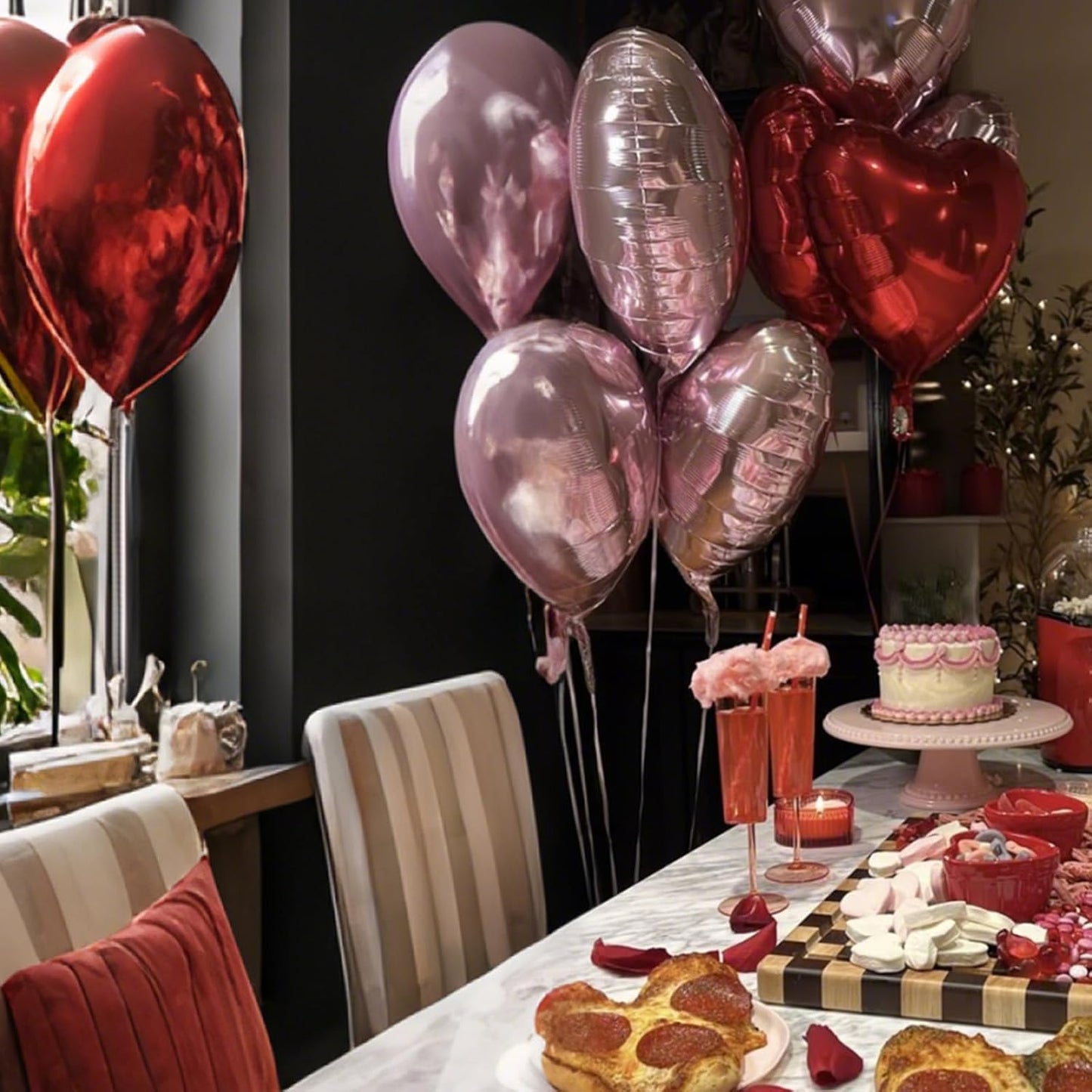 Pink Red Heart Balloons, 18 Inch Light Heart Foil Shape Balloon, 12PCS Pearl Red Pink Helium Foil Love Balloon for Birthday Bridal Shower Engagement Wedding Valentine Party Decorations