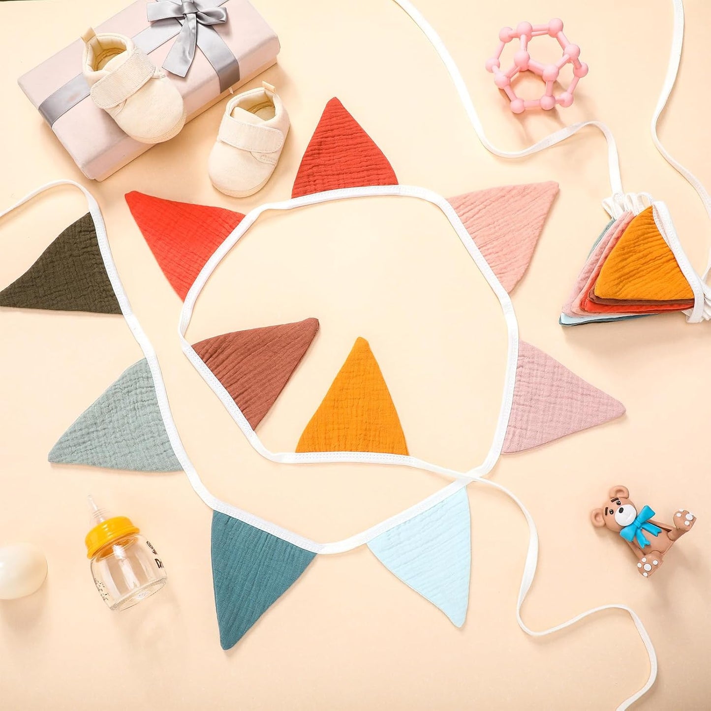 Oudain 15.5 ft Pennant Banner Flags, 2 Pcs Nursery Garland Triangle Bunting Flag Baby Banner for Nursery Decor Baby Birthday Boho Wedding Shower Party Event, Each 7.75 ft(Mixed Color)